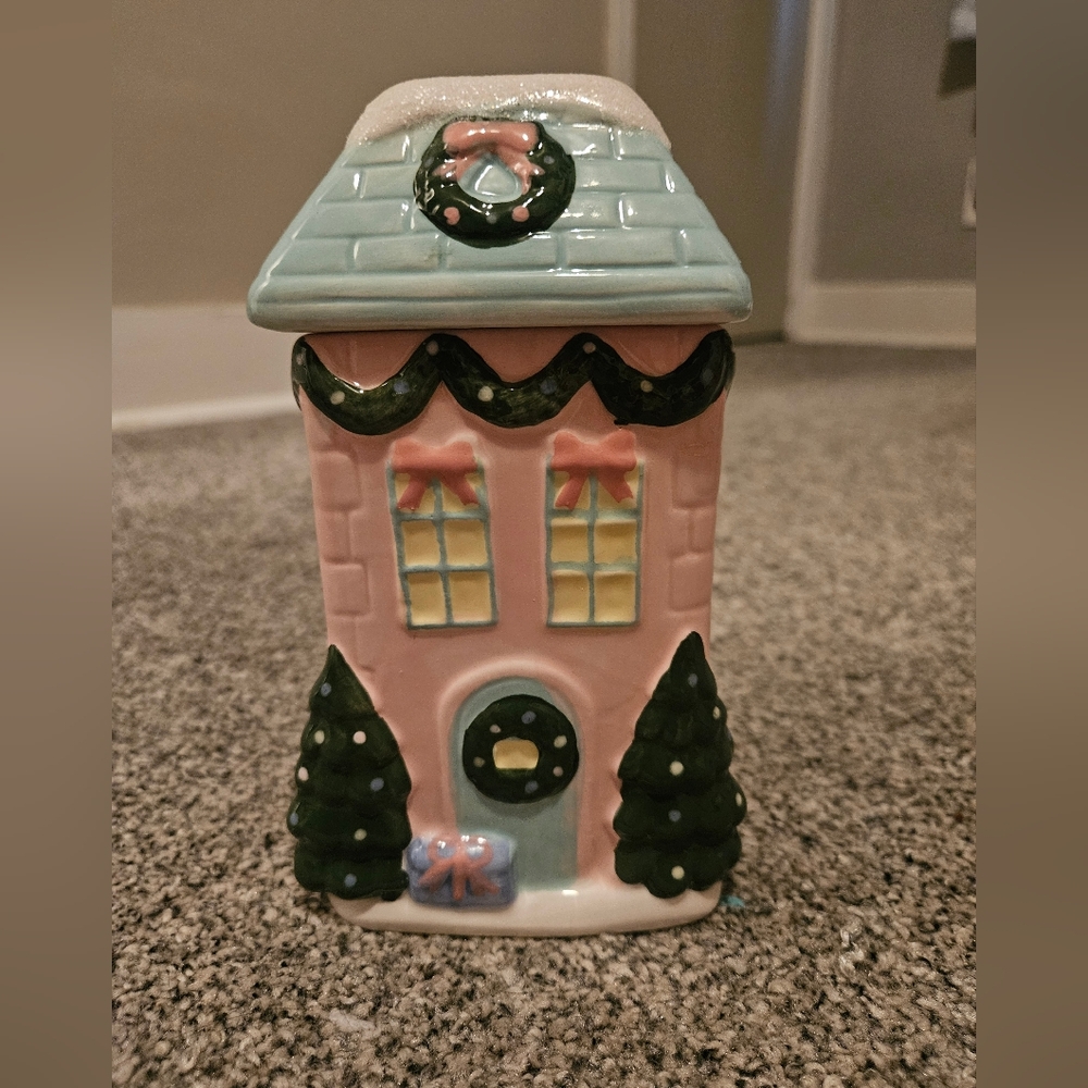 Charming Pink Gingerbread House Candle Ceramic